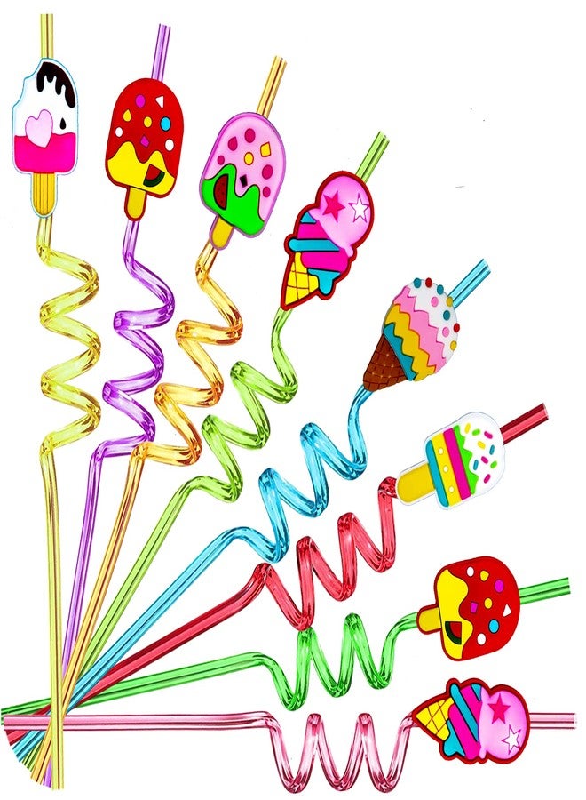 GREAWOD CrazyShapes 24 Reusable Colorful Ice Cream Straws for Parties, Includes Cleaning Brushes - Image 1